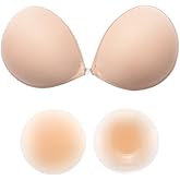 Adhesive Sticky Bra with No Straps Reusable Silicone Backless Dress Bra Invisible Strapless Bra for Women with Nipple Cover