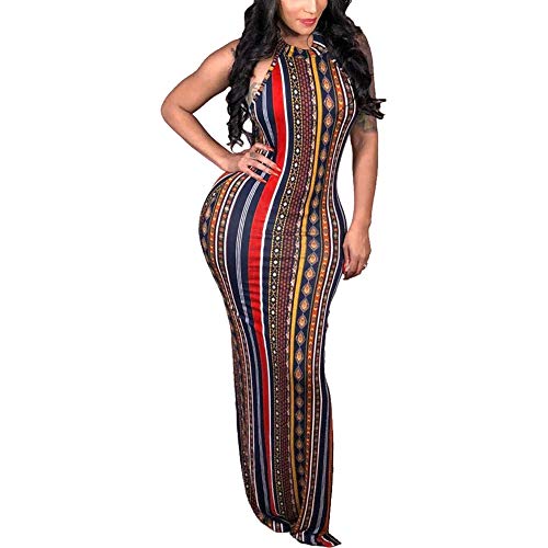 ECHOINE Womens Â Bohemian Printed Sleeveless Bodycon Ladies Outfits Maxi Dress Summer Style
