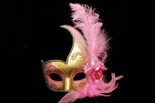 Phantom Female Inspired Venetian Inspired Laser Cut Masquerade Mask, Elegantly Crafted- Pink w/ Feathers