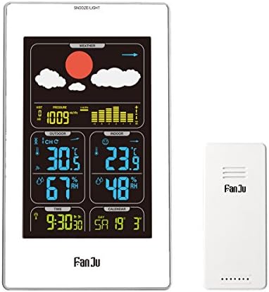FanJu FJ3358 Wireless Digital Color Weather Forecast Station with Outdoor Sensor with Temperature, Humidity and Barometer Function (White)