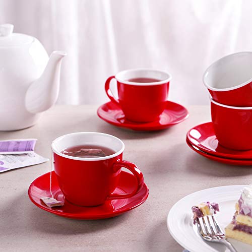 image for LIFVER (Set of 4) Cappuccino Cups with Saucers, 8 Ounces Porcelain Dem