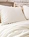 White Pom Pom Fringed Pillowcases Pillow Covers,18.9in x29.1in,Set of 2 (Full/Queen)