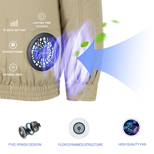 DEWBU Workwear Equipped Cooling Jacket Fan with Battery Pack for Summer Outdoors Air-Conditioned Clothes (Khaki Suit,XX-Large) - Thumbnail 3