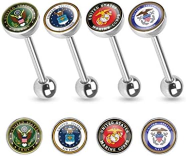 PIERCE ME (1pc U.S. Military Logo Print Inlayed Tongue Ring 14G 5/8"