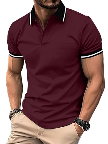 JACKETOWN 5 Pack Men's Polo Shirts Short Sleeve Lightweight Breathable Tennis Adult Polo Shirts Collared