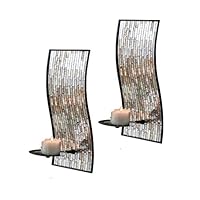 Whole Housewares Decorative Metal Wall Candle Sconce - Mosaic Glass Set of 2 Pack (Brown)