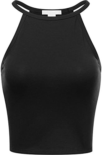 BA Women's Basic Comfortable Cropped Sleeveless Cami Shirts BLACK L