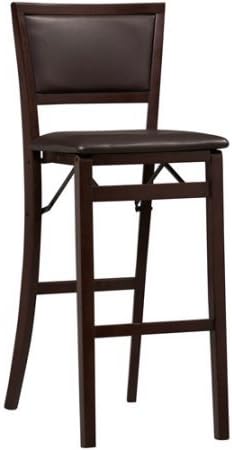 Modern Designed Padded Back Folding Bar Stool, 30", Espresso Finish, Leather, Folding Barstool, Made of Wood, Home Furniture, Living Room Set, Multifunctional, Sace- Saving Furniture, BONUS e-book