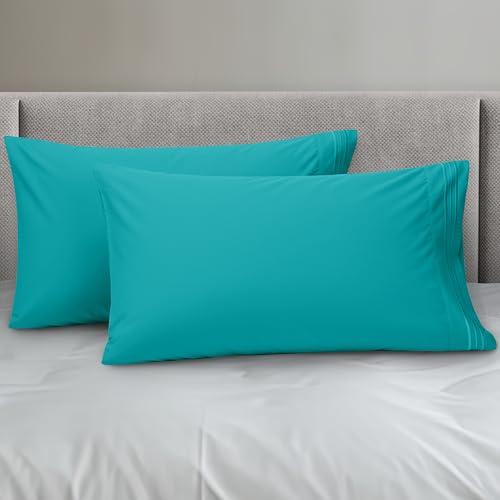Elegant Comfort Taies d'oreiller de literie, infroissables et résistantes à la décoloration, en Coton, Turquoise, très Grand lit