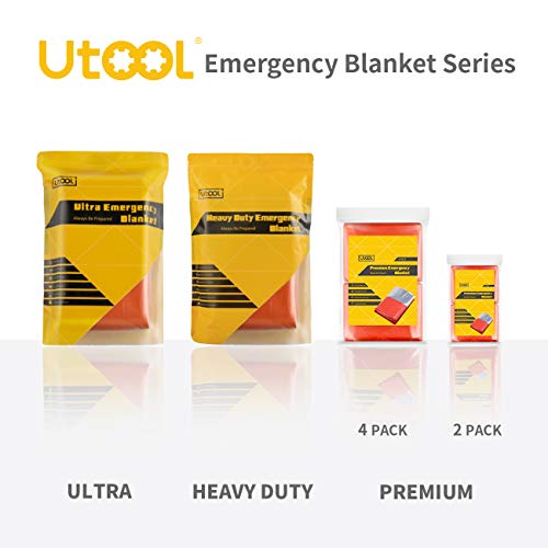 UTOOL PE Emergency Blanket 4 Pack, Thermal Reflective Survival Outdoor Emergency Blanket with Water Proof, Light Weighted, 90% Heat Retention Features, More Durable & No Noise Like Mylar