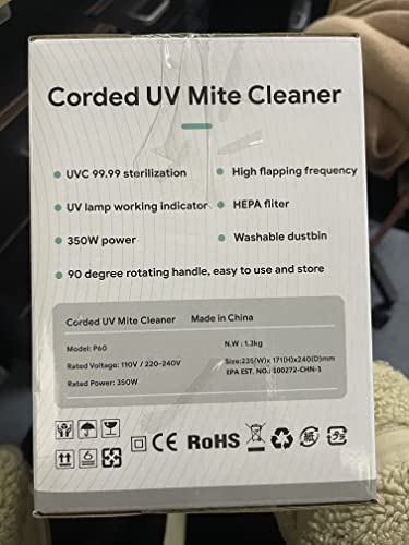 Boreas Handheld Allergen Vacuum Cleaner UV Bed Vacuum Cleaner Kills Allergens/Mite/Bacteria, Large Pulsating Pad True HEPA Filter removes Dander Hair Dust Pollen, for Allergies and Pet, AP002