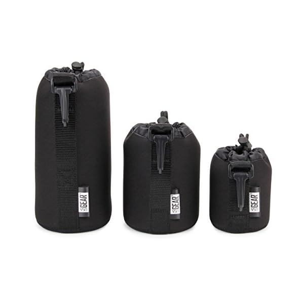 USA GEAR FlexARMOR Objektivtasche, 3 Größen Neopren Objektivbeutel, In Kleinen, Mittleren und Großen Gehäusen Können Objektive bis zu 70-300 mm mit Kordelzugöffnung Aufbewahrt Werden - Schwarz