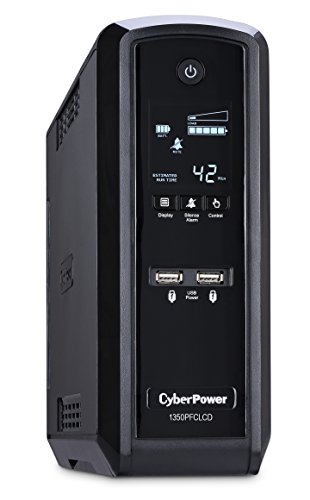 CyberPower CP1350PFCLCD PFC Sinewave UPS System, 1350VA/810W, 10 Outlets, AVR, Mini-Tower
