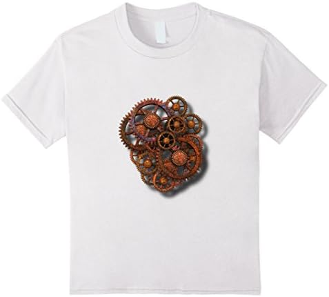 Kids Steampunk Rusty Metal Gears With Shadows T-Shirt 8 White
