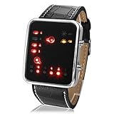 Unisex LED Binary System Display Black PU Leather Wrist Watch