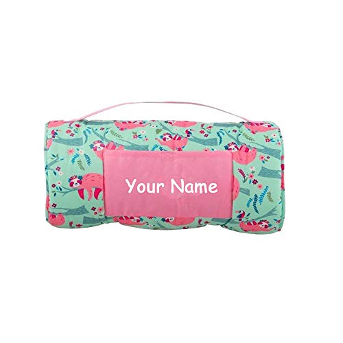 Stephen Joseph Personalized Sloth Nap Mat – Soft Roll-Up Toddler Nap Mat with Pink & Green Sloth Print, Custom Name, Perfect for Daycare & Preschool