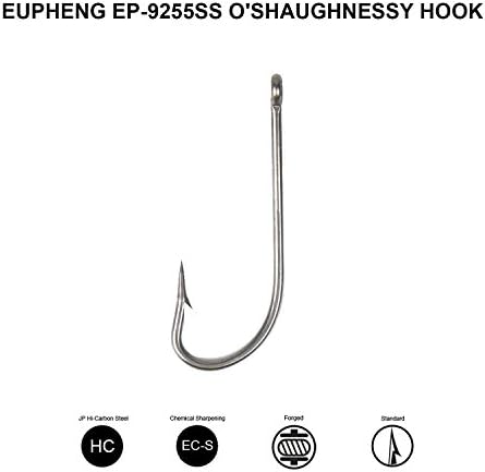 Eupheng 100pcs EP-9255SS O'Shaughnessy Stainless Steel Saltwater Fresh Water Sports Fly Fishing Hooks Bait Fishing Lure Hook Sizes 8# to 4/0#