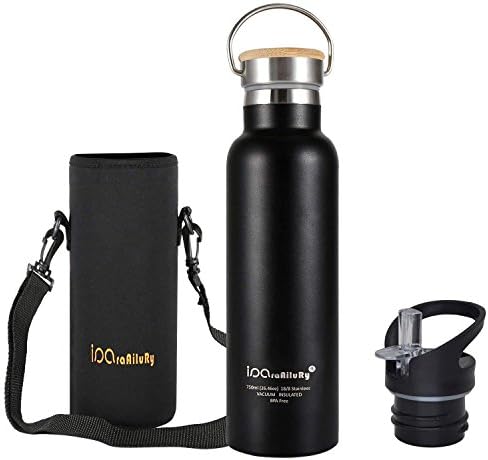 iParaAiluRy Stainless Steel Hot or Cold Water Bottle - Double Walled Vacuum Insulated Bottle 500ml 600ml 750ml 1ltr - BPA Free Water Bottle with 2 Drinking Caps