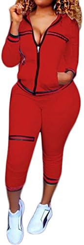 FOUNDO Women's Casual 2 Piece Outfits Long Sleeve Jacket and Pants Tracksuit Sets Red S