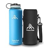 40 oz Stainless Steel Water Bottle, Fnova Flask 40oz Insulated Double Walled Vacuum Thermos, Wide Mouth bouns Protective Pouch/Carry Cover, BPA-Free, Cold 24 Hrs / Hot 12 Hrs (Blue, 40oz)