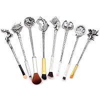 Makeup Brushes Premium Foundation Powder Cosmetic Concealers Blending Eye Shadows Face Makeup Brush Sets Daenerys Stark Queen Iron Throne Makeup Brushes 8 Pcs (One size, Silver)