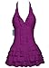 COCOPEAR Women's Cover Up One Piece Swimsuits V-Neck Push Up Skirted Swimdress DarkMagenta L/6-8