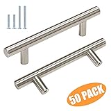 Probrico Brushed Nickel Kitchen Cabinet Knobs Furniture Drawer Handles and Pulls 3-3/4 inch Hole Centers, 50 Pack