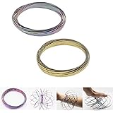 HAS Magic Flow Spiral Spring Toy,Portable for Traveling,Multi Sensory Arm Spinner Toy,Great Beach&amp;Summer Activities Flow Ring Magic Fluid Bracelet Spring Toys (2 Pack,Rainbow &amp;Gold )