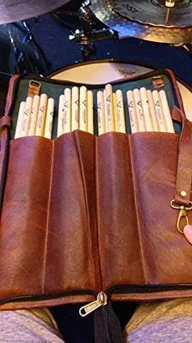 WerKens Leather Drumstick Bag Floor Tom Hooks Holds 8-10 works Drum Sticks Mallets Brushes Percussion Drum Stick Bag Easy Carry Handles (Brown) - Image 4