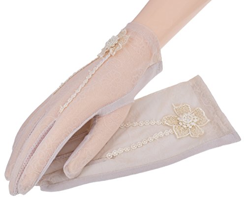 Nurbijar Summer Women UV Protection Touch Screen Lace Gloves-Beige - Thumbnail 7