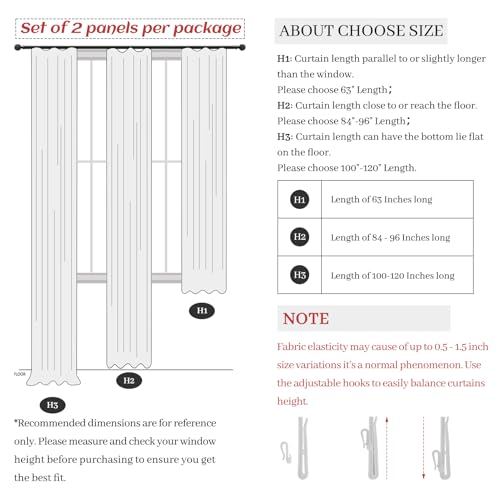 Pinch Pleated Linen Curtains 96 Inches Long for Living Room Bedroom, Light Filtering Boho Window Drape 96 inch 2 Panels Burgs with Hooks&Rings 8ft Cream Birch Sliding Glass Door Sheer Curtain Decor
