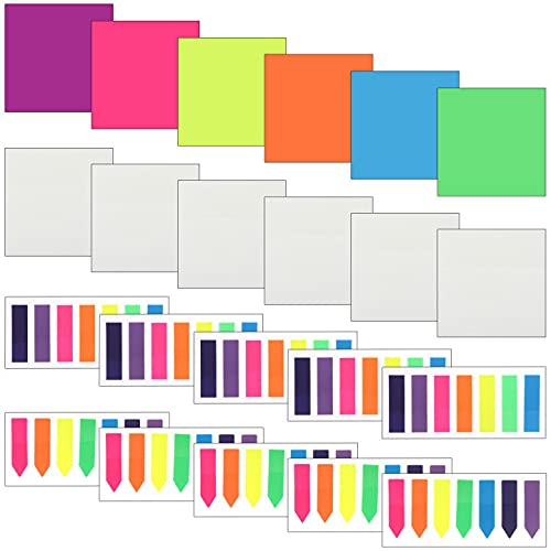 TBoxBo 2000 Pcs Transparent Sticky Note Pads Set,Fluorescent Sticky Note for Page Marker,Neon Color Page Marker Fluorescent Color Index Label,Page Markers Sticky Index Tabs Waterproof Memo Papers