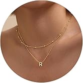 Ovian Layered Initial Necklace for Women 18K Gold Plated Stainless Steel Layering Letters Necklace Personalized Name Necklace