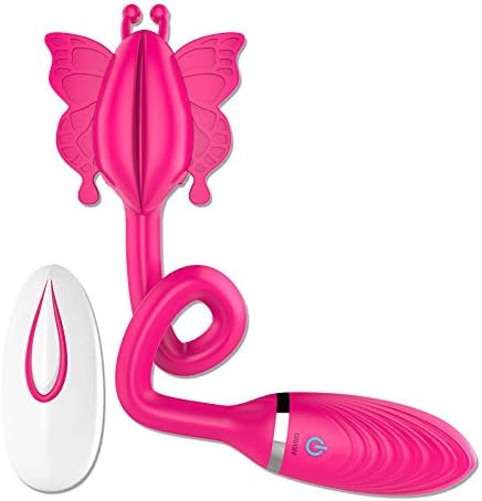 Remote Vibrator, SOWELL Silicone Rechargeable Double Motor Vibrator Massager with Butterfly Device for Woman Clit Stimulation (Rose Red, Butterfly)