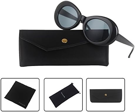 Clout Goggles Bold Retro Oval Mod Thick Frame Sunglasses Kurt Cobain Inspired Sunglasses Round Lens (Black / Gray)