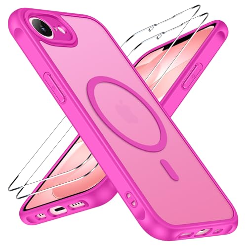 ivoler 3-in-1 Magnetic Case for iPhone 17e/iPhone 16e with 2 Pack Screen Protector, Military-Grade Protection, Shockproof Cover-Fuchsia