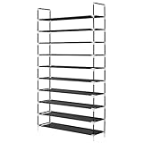 HERRON Shoe Rack 10 Tiers, Large Capacity Shoe Organizer,50 Pairs Shoes Shelf Durable and Stable Shoe Storage (Black)