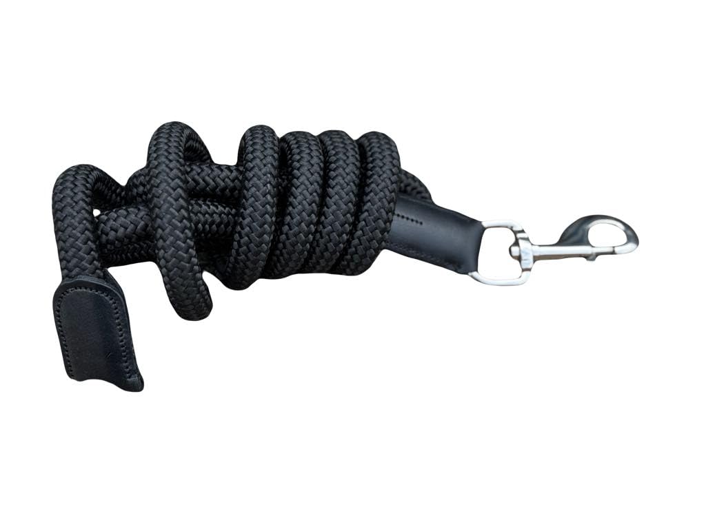Luxury Horse Lead Rope for headcollars with Leather 18 mm thick (Black) — image 1