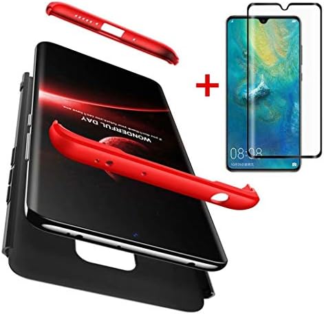 AILZH 360 degree cover compatible with Huawei mate 20 Case+Tempered glass film 360 Degree Cover Anti-Shock Shockproof Full Body Protective Anti-Scratch Bumper Matte Protection(Red black)