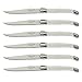 Laguiole By FlyingColors Steak Knife Set, Micro Serrated Blade, Stainless Steel, Wood Block, White Color Handle, 6 Pieces
