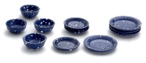 Dollhouse Miniature 1:12 Scale 12 Pc Blue Spatter Dishes SET #D2762