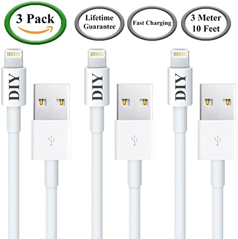 iPhone Charger, Cell Phone DIY [Set of 3] [Extra Long 10 ft / 3M] Lightning to USB Charge and Sync Cable for iPhone 6 6Plus 5S 5C 5, iPod touch 5th gen, Extremely Durable with!