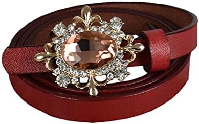 Sunvy Women Fashion Big Diamond Buckle Belt Leather Thin Waist Belt For Dresses