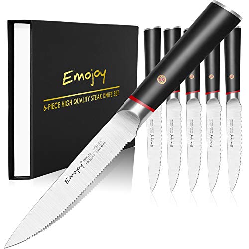 Emojoy Steak Knife Set, Serrated Steak Knives Set Of 6, German