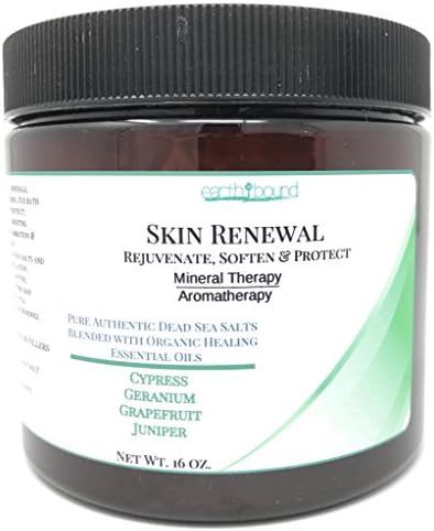 SKIN RENEWAL / 100% Pure Authentic Dead Sea Spa Quality Bath Salts / Rejuvenate, Soften & Protect / Organic Essential Oils of Cypress, Geranium, Grapefruit and Juniper - 16 oz