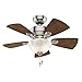 Hunter 34 inch Small Indoor Ceiling Fan with LED Light and Pull Chain - Standard Mount Ceiling Fan, 5 Blades, For Bedroom, Home Office, or Laundry Room, Quiet - Watson 52092, Brushed Nickel