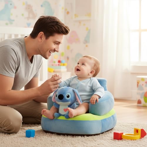 MONAMORE Baby Sofa Seat for Sitting Support, Plush Infant Floor Seat Chair with Backrest & Safety Cushion, Soft Toddler Learning Sitting Trainer, Cartoon Baby Couch, Blue Green