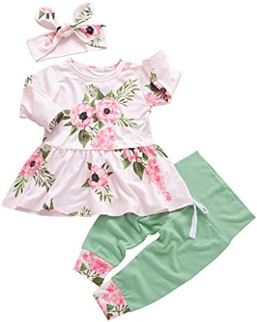 Baby Girl Valentine Sets,Jchen Newborn Infant Baby Girl Floral Print Tops Dress Patchwork Pants Headbands Outfits
