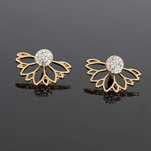 YOMXL Lotus Hollow Flower Stud Earrings Creative Diamond Water Drop Ear Clip Chic Stud Earrings Ear Jackets Ear Studs
