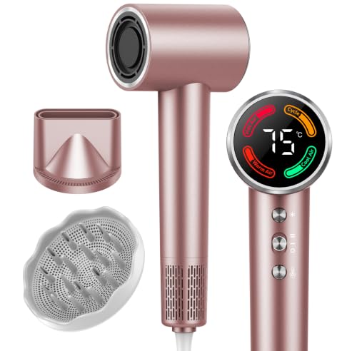 Professional Hair Dryer, High Speed, 160000 RPM, Quick Drying, 500 M Ions, Temperature Control, with Magnetic Diffuser Nozzle, 4 Temperatures, 2 Speed, for All Hair Types